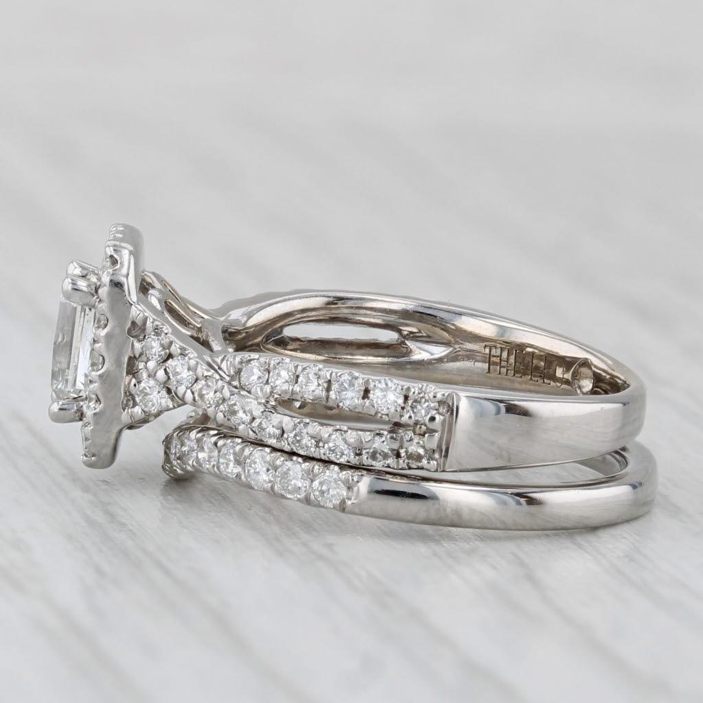 Women's or Men's 1.20ctw Leo Diamond Halo Engagement Ring Contoured Wedding Band 14k White Gold For Sale