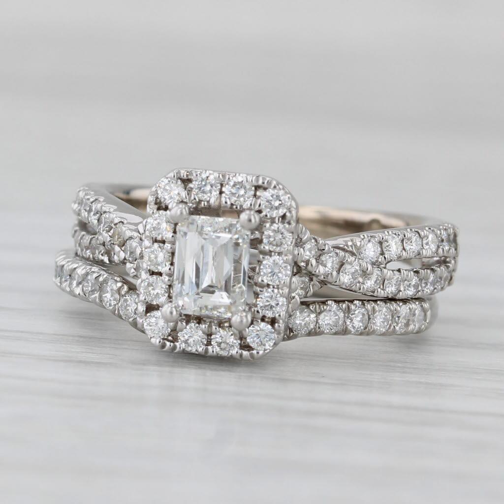1.20ctw Leo Diamond Halo Engagement Ring Contoured Wedding Band 14k White Gold For Sale 2
