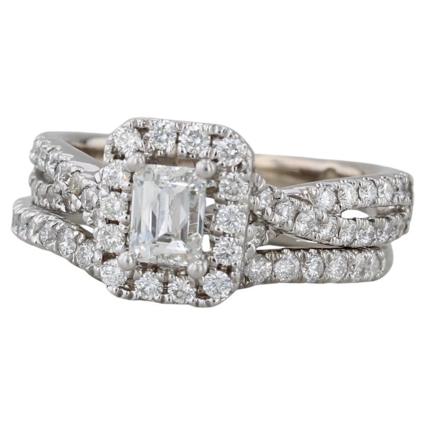 1.20ctw Leo Diamond Halo Engagement Ring Contoured Wedding Band 14k White Gold