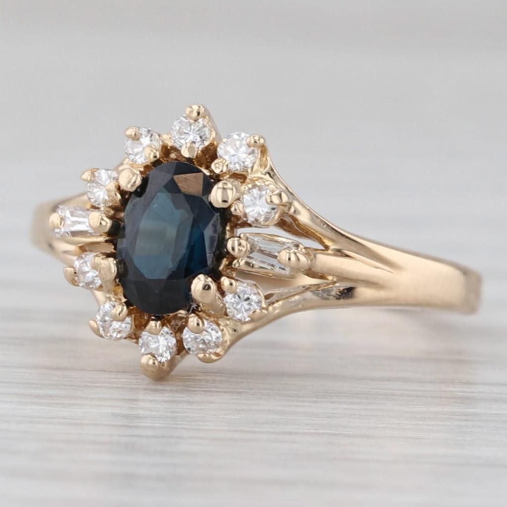 1,20ctw Oval Blauer Saphir Diamant Halo Ring 14k Gelbgold Größe 5,25
