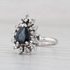 1.20ctw Pear Blue Sapphire Diamond Halo Ring 14k White Gold Engagement Size 6.5