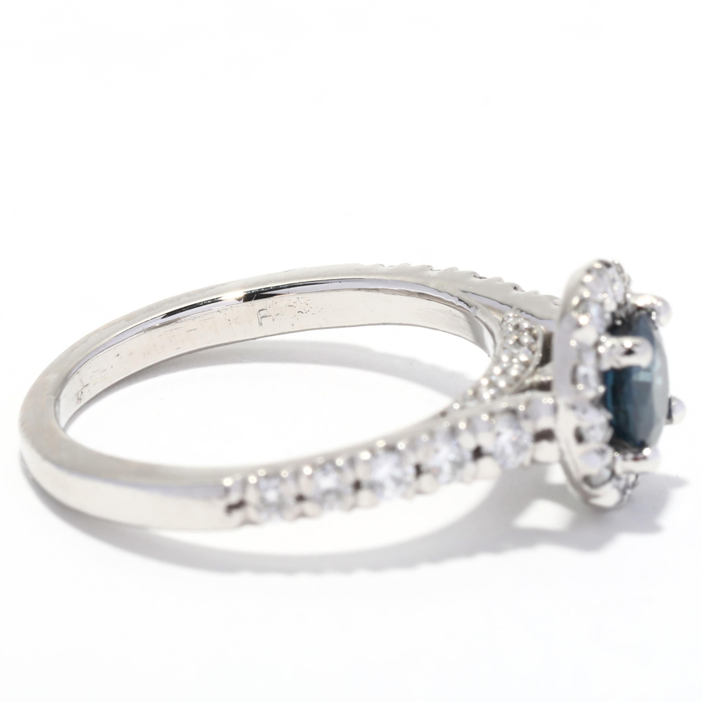 Women's or Men's 1.20ctw Platinum Sapphire Diamond Halo Engagement Ring For Sale