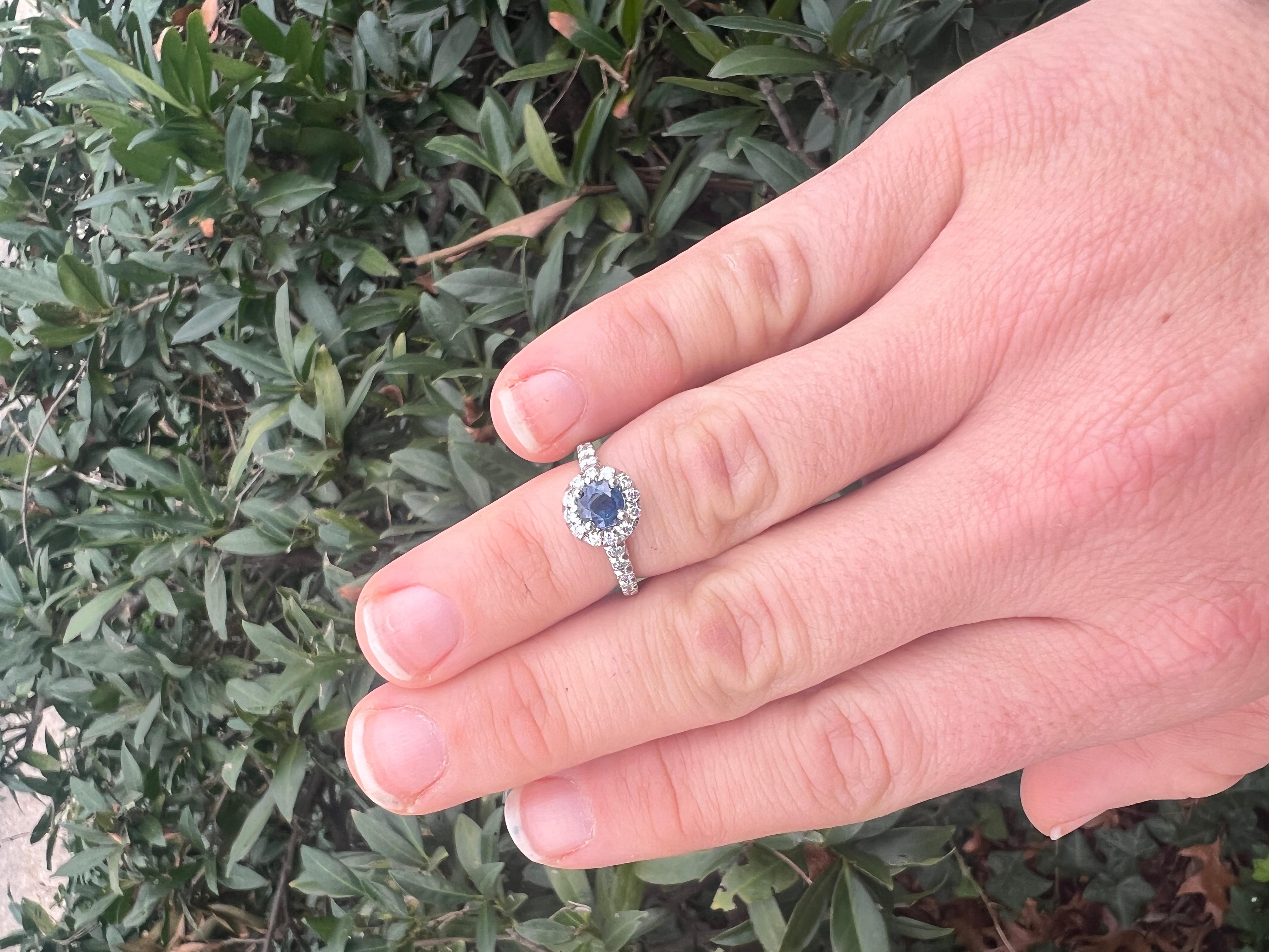 1.20ctw Platinum Sapphire Diamond Halo Engagement Ring For Sale 1