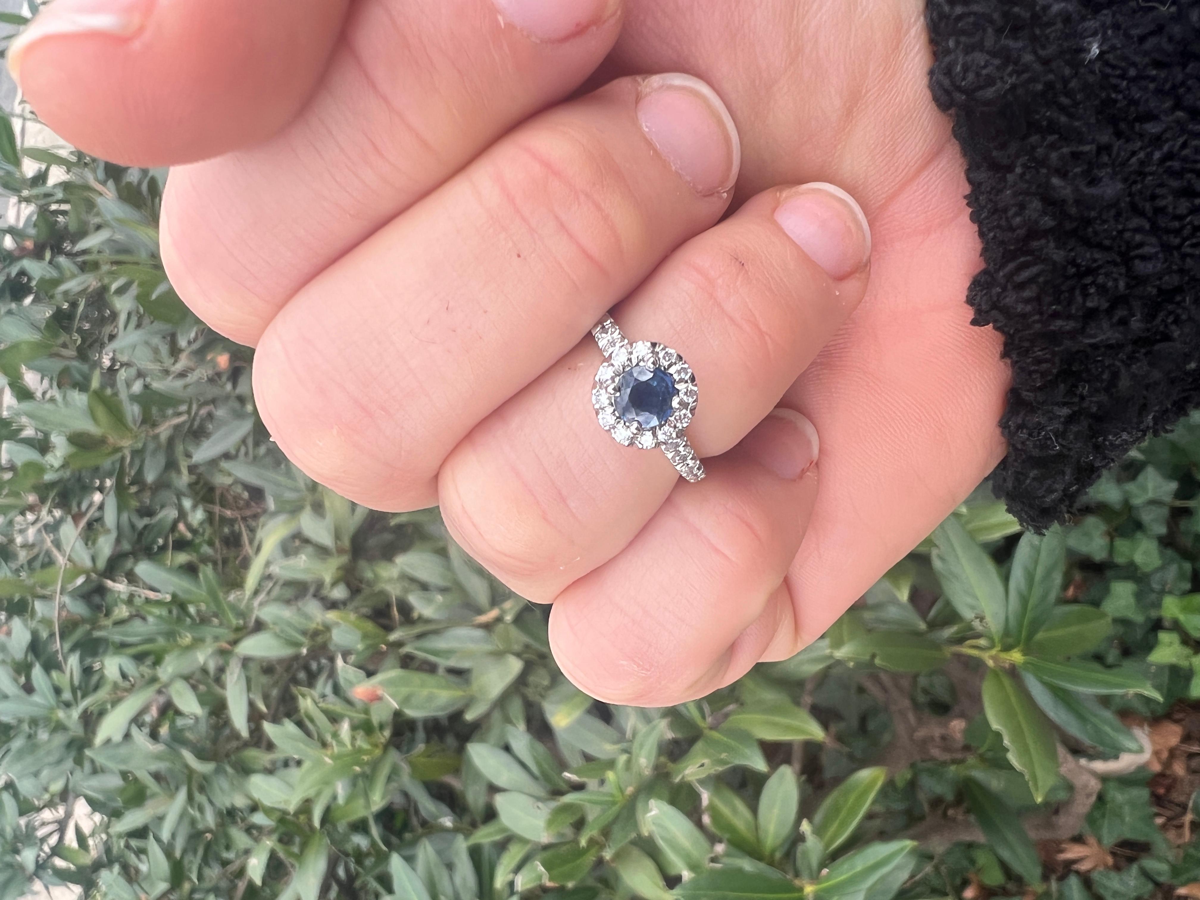 1.20ctw Platinum Sapphire Diamond Halo Engagement Ring For Sale 2