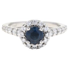 1.20ctw Platinum Sapphire Diamond Halo Engagement Ring