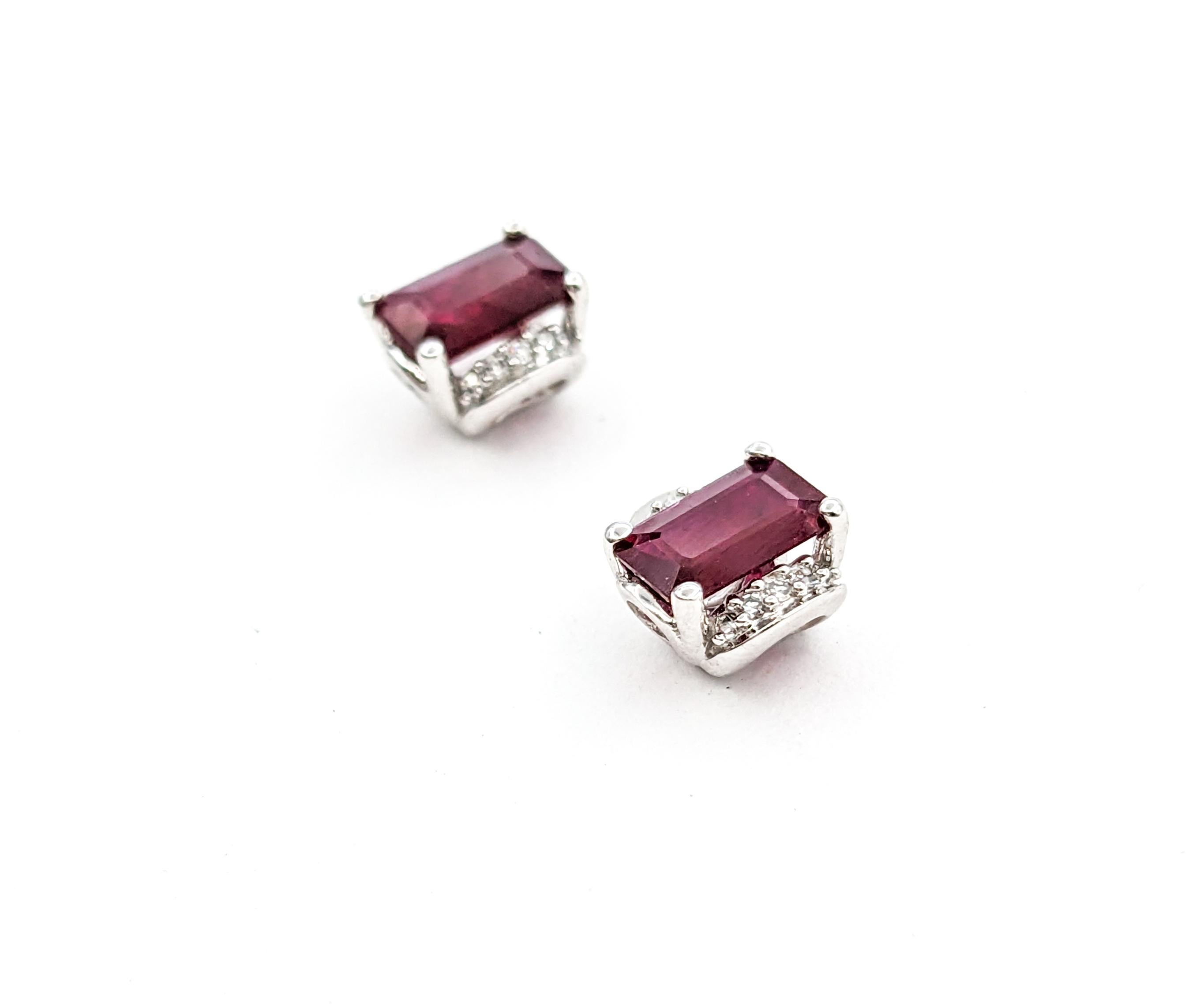 Contemporary 1.20ctw Rubies & Diamond Stud Earrings In White Gold For Sale