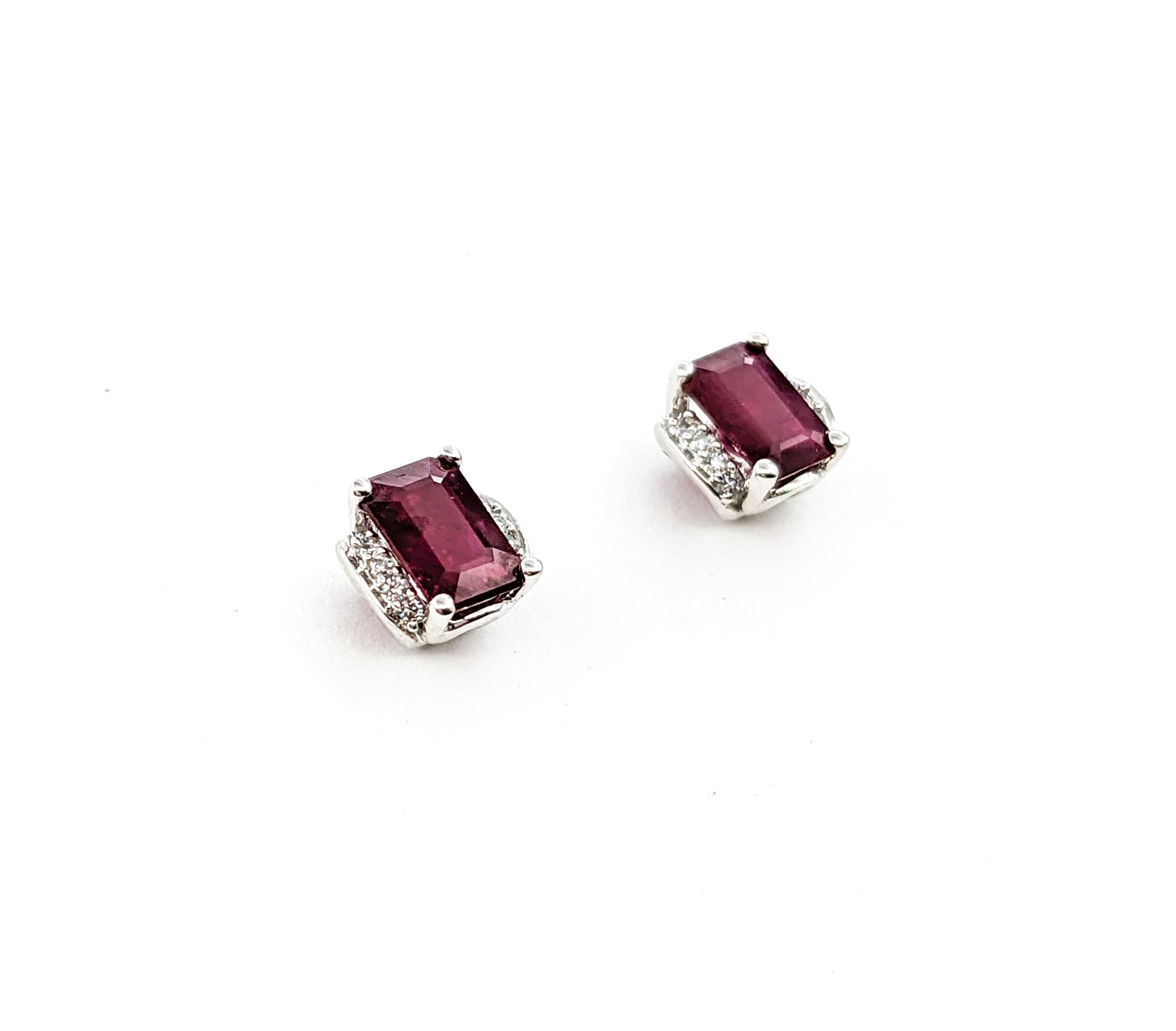 Princess Cut 1.20ctw Rubies & Diamond Stud Earrings In White Gold For Sale