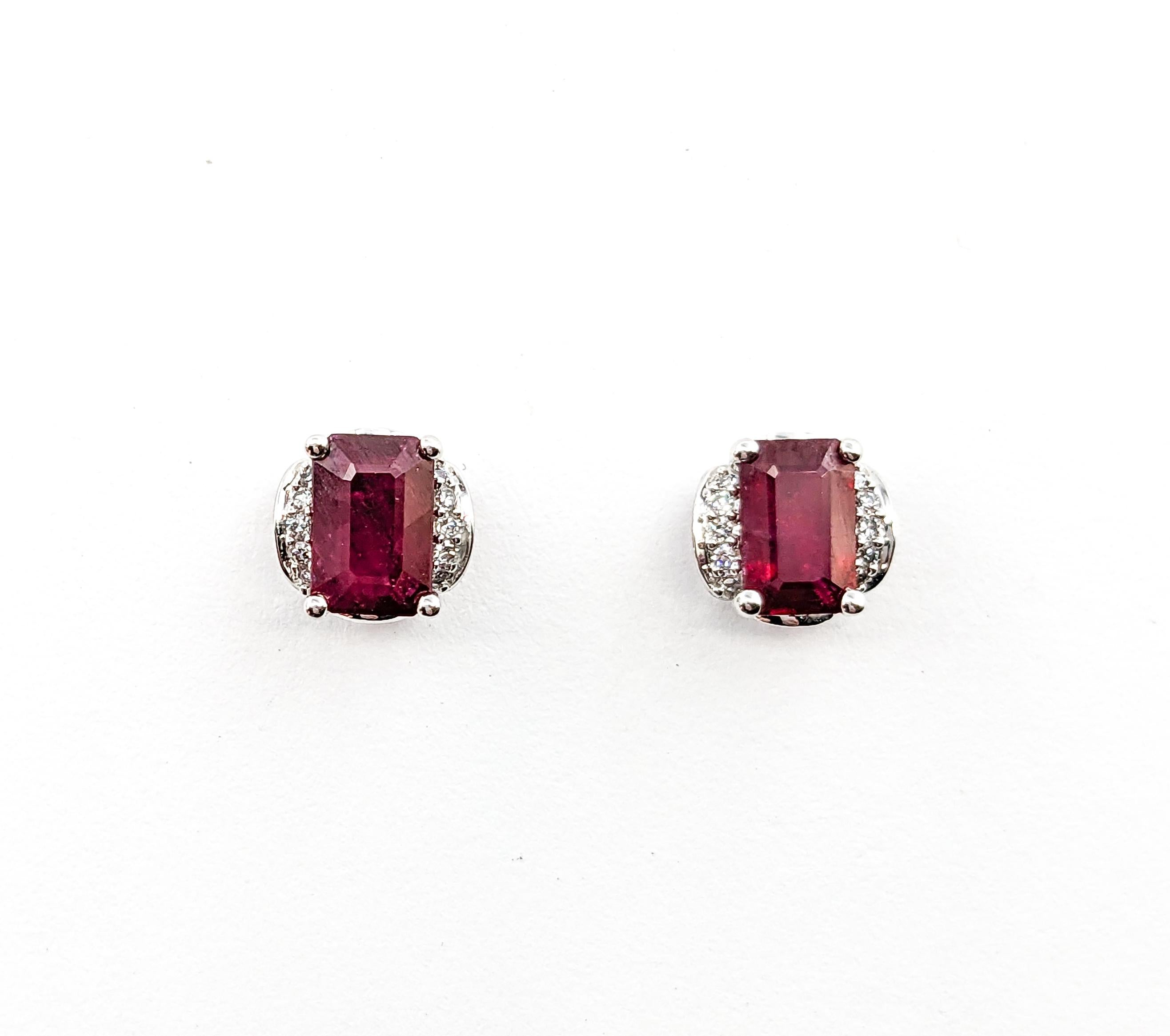 1.20ctw Rubies & Diamond Stud Earrings In White Gold In Excellent Condition For Sale In Bloomington, MN