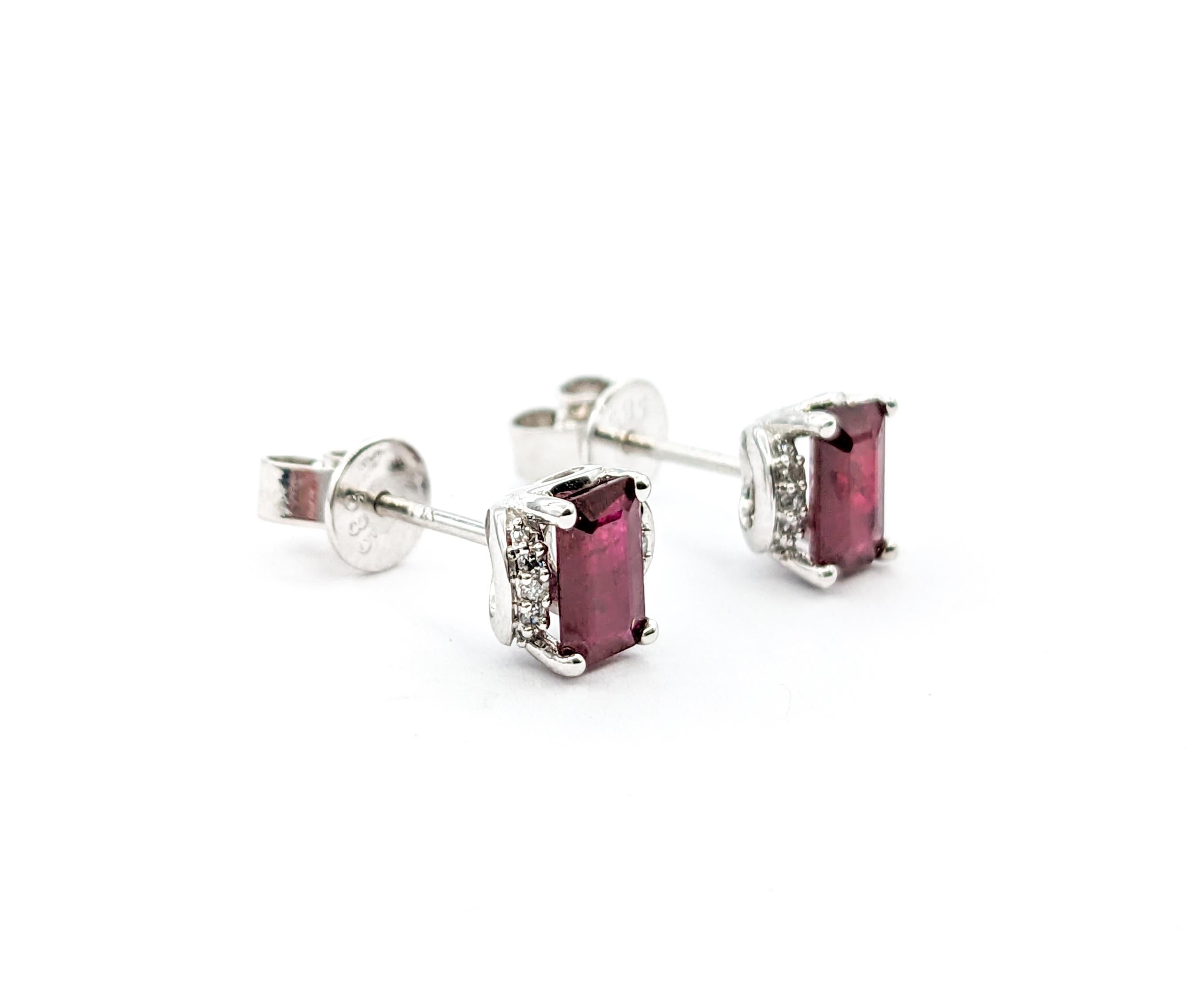 1.20ctw Rubies & Diamond Stud Earrings In White Gold For Sale 1