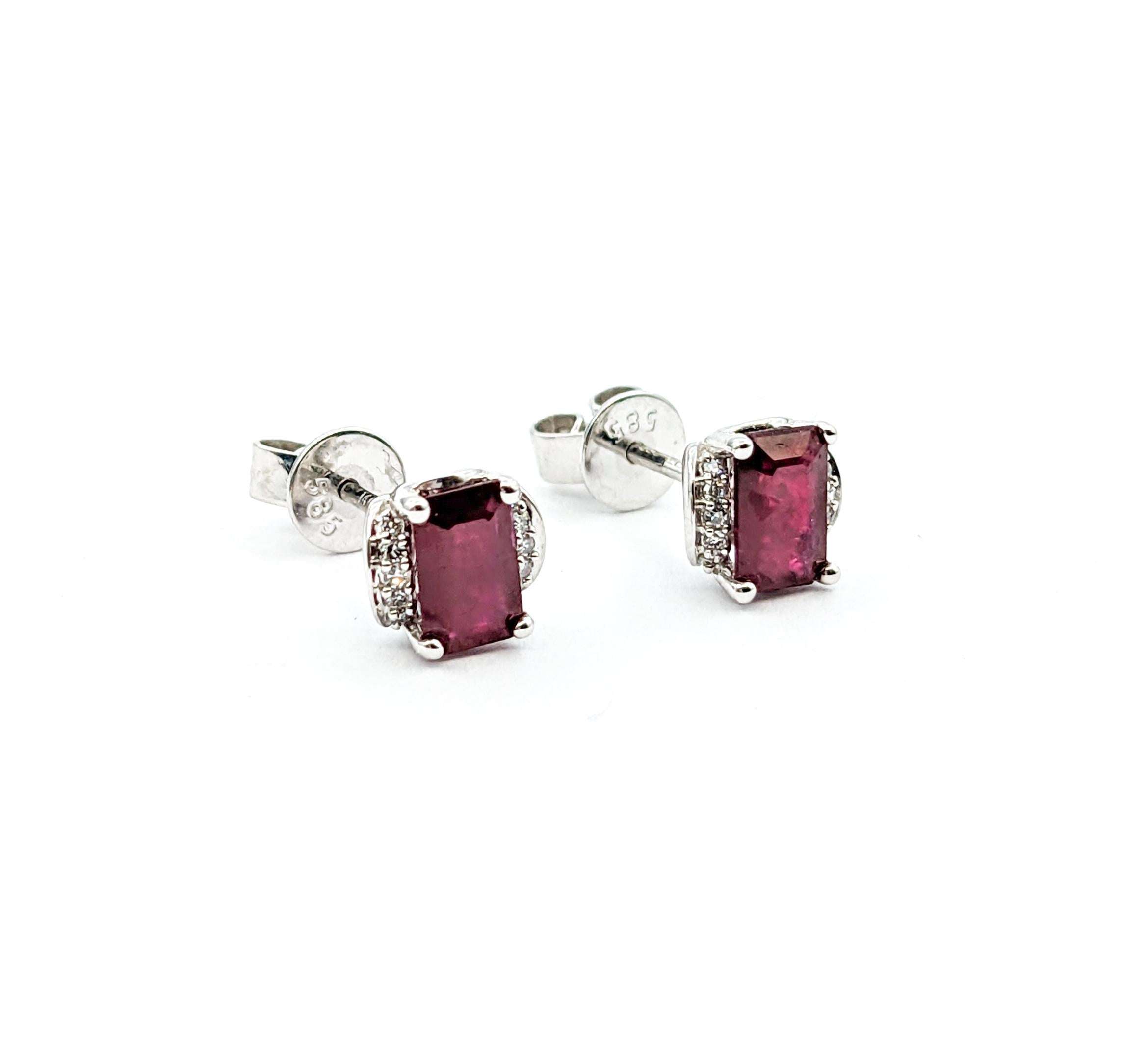 1.20ctw Rubies & Diamond Stud Earrings In White Gold For Sale 2