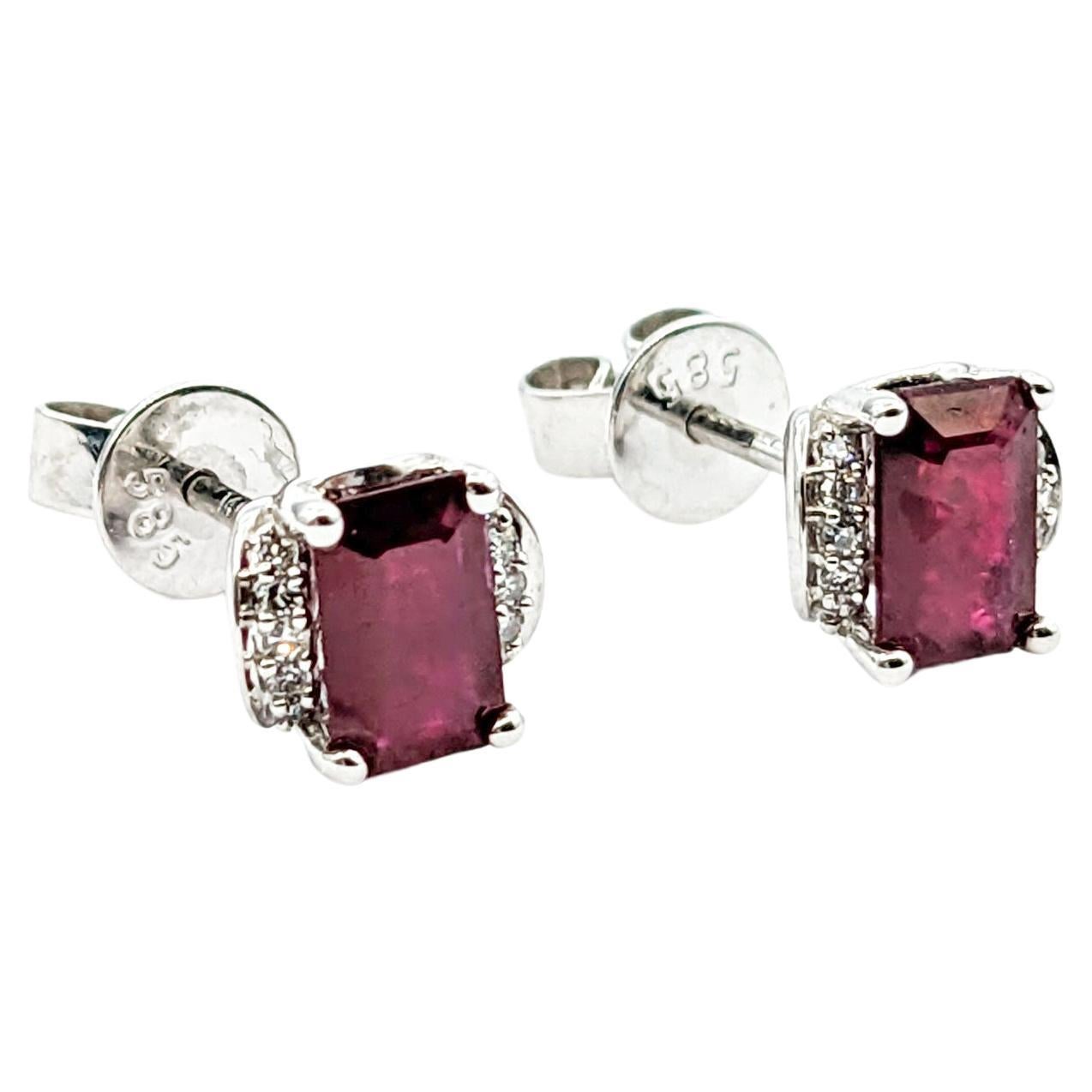 1.20ctw Rubies & Diamond Stud Earrings In White Gold For Sale