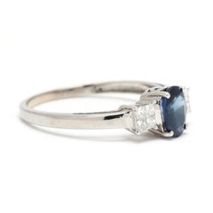 1.20ctw Sapphire and Diamond Engagement Ring, 18k White Gold, Ring Size 8.25