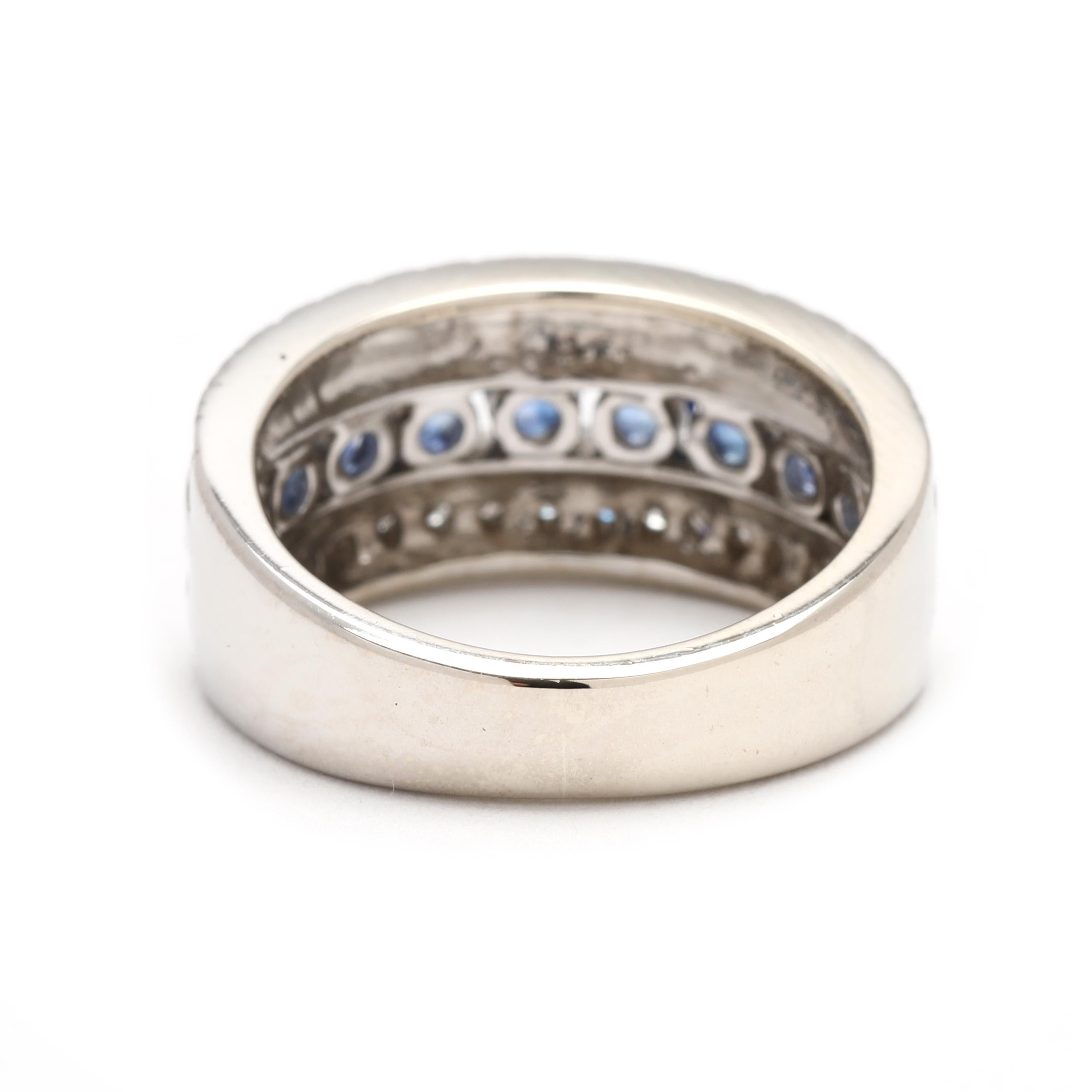 Taille ronde Bague large avec saphir et diamants 1,20 carat, or blanc 14 carats, taille de bague 6 en vente