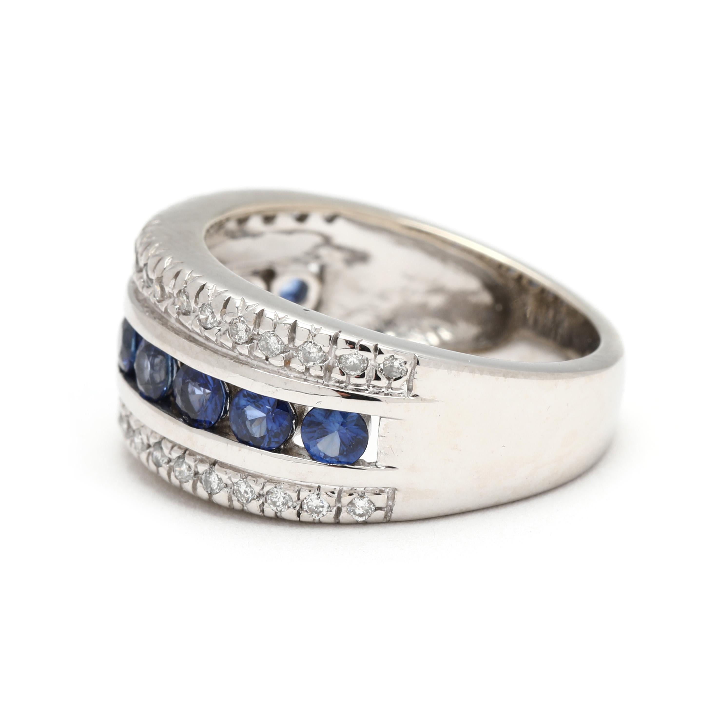 Bague large avec saphir et diamants 1,20 carat, or blanc 14 carats, taille de bague 6 Bon état - En vente à McLeansville, NC