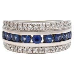 1,20 Karat Saphir & Diamant Breiter Bandring, 14k Weißgold, Ring Größe 6