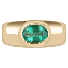 1.20tcw 14K Lebendiger tiefgrüner kolumbianischer Smaragd Oval Solitär Gold Gypsy Ring