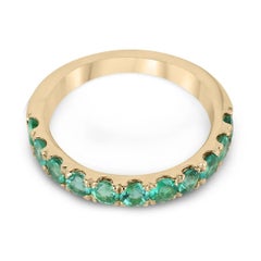 1.20tcw 14K Natural Medium Green Round Cut Emerald French Set Gold Band Ring
