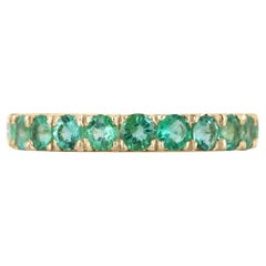 1.20tcw 14K Natural Medium Green Round Cut Emerald French Set Gold Band Ring