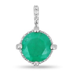 1.20tcw 14K White Gold Emerald & Diamond Pendant Necklace May Birthstone