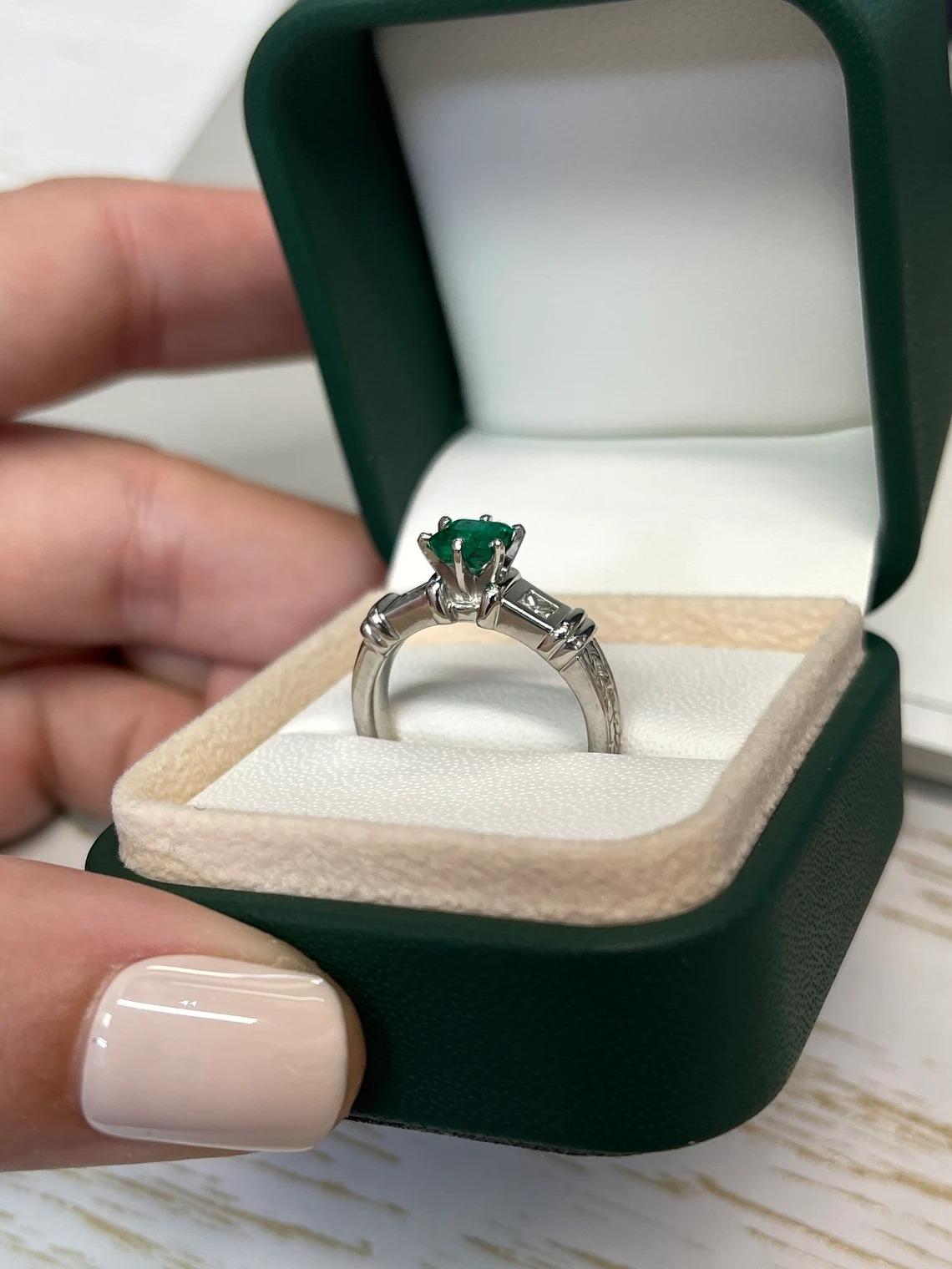1.20tcw 18K Fine Quality Asscher Cut Emerald & Princess Cut Diamond Accent Ring For Sale 2