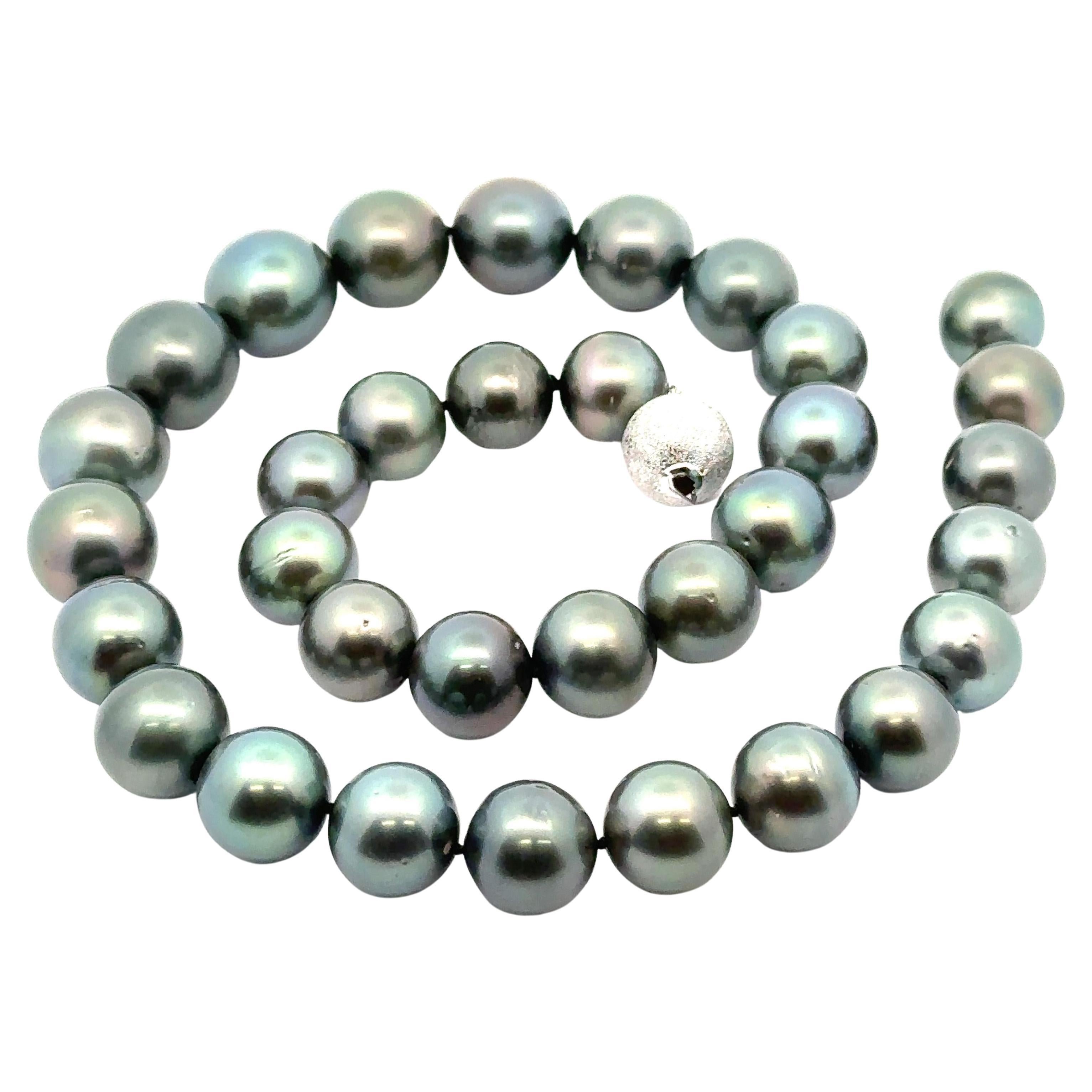 12.1-14.7mm Tahitian Pearl Strand Necklace w/ 14k White Gold Textured Ball Clasp