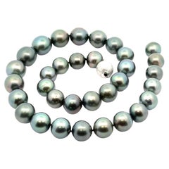 12.1-14.7mm Tahitian Pearl Strand Necklace w/ 14k White Gold Textured Ball Clasp