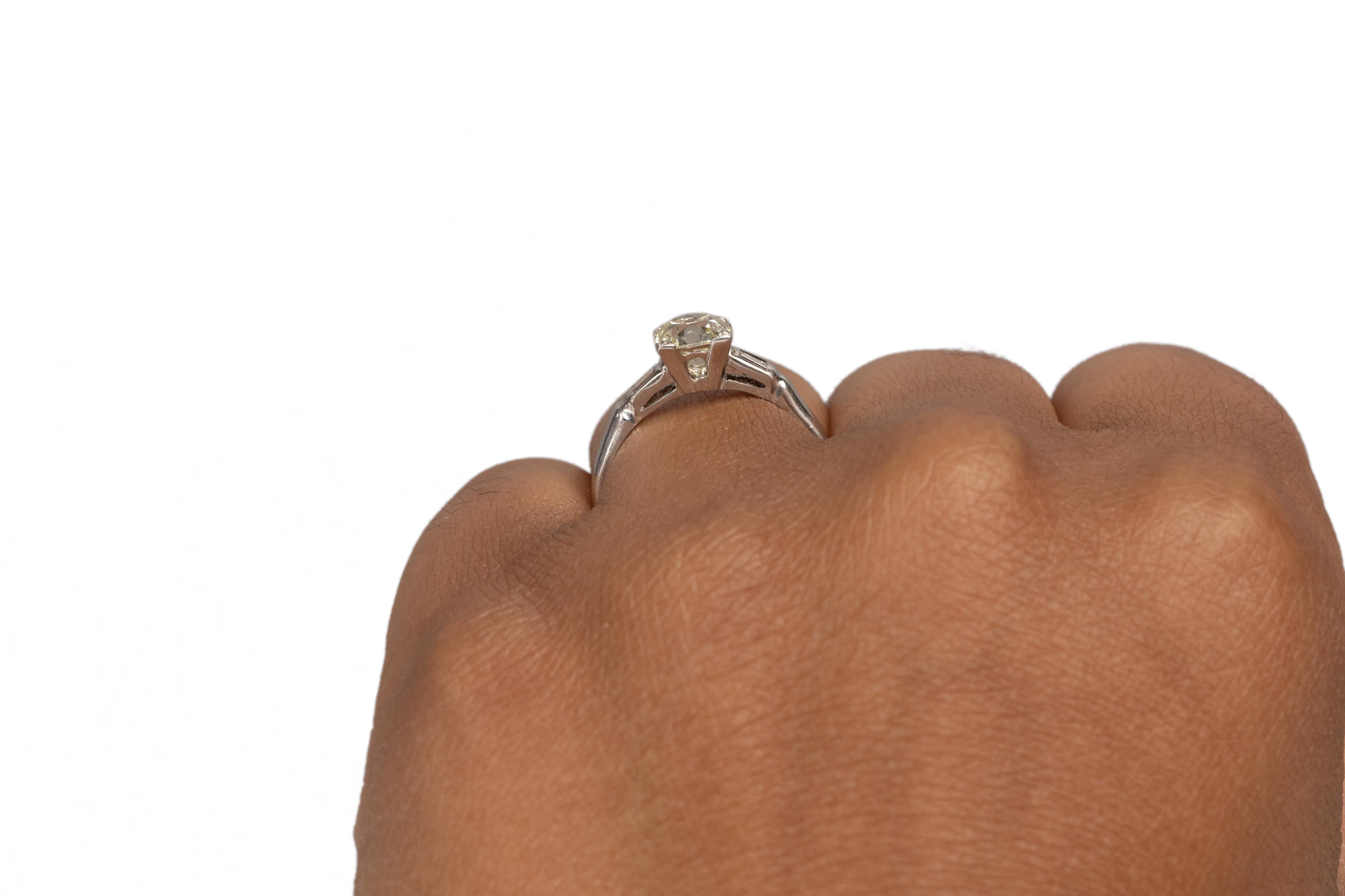 1.21 Carat Art Deco Diamond Platinum Engagement Ring For Sale 1