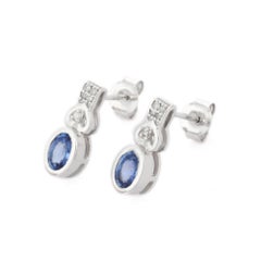 1.21 Carat Blue Sapphire Stud Earrings in 14K White Gold with Diamonds