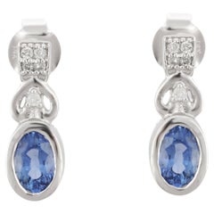 1.21 Carat Blue Sapphire Stud Earrings in 14K White Gold with Diamonds 