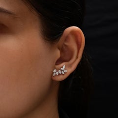 14K White Gold 1.21 Carat Pear Cut Diamond Floral Scatter Ear Climbers Earrings