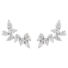 14K White Gold 1.21 Carat Pear Cut Diamond Floral Scatter Ear Climbers Earrings