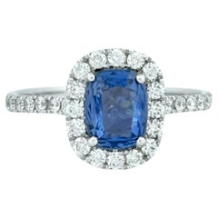 1.21 Carat Ceylon Blue Sapphire Ring with Halo Diamonds in 14K White Gold
