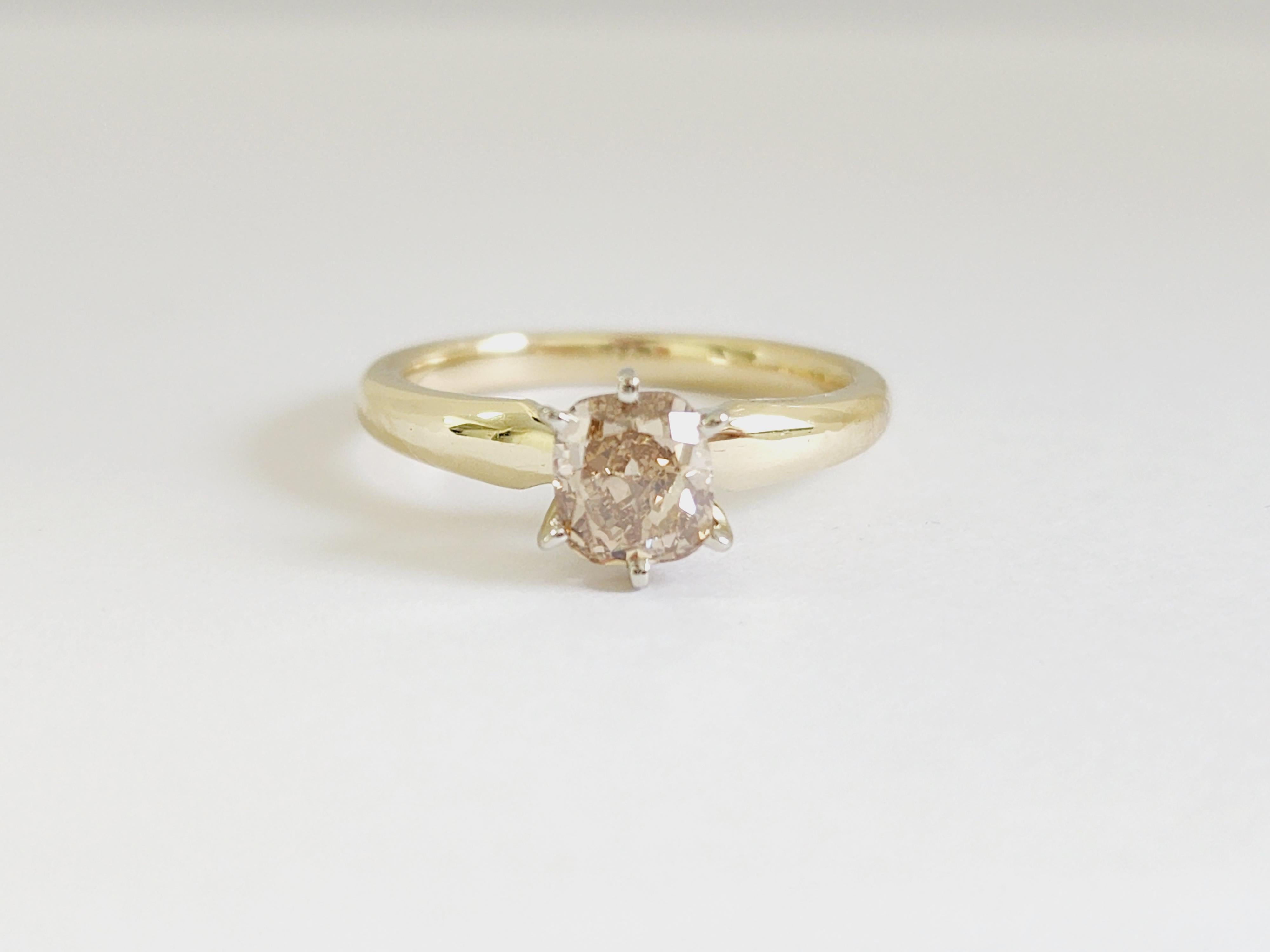 GIA 1.21 Carat Cushion Cut Diamond 14 Karat Yellow Gold Solitaire Ring In New Condition For Sale In Great Neck, NY