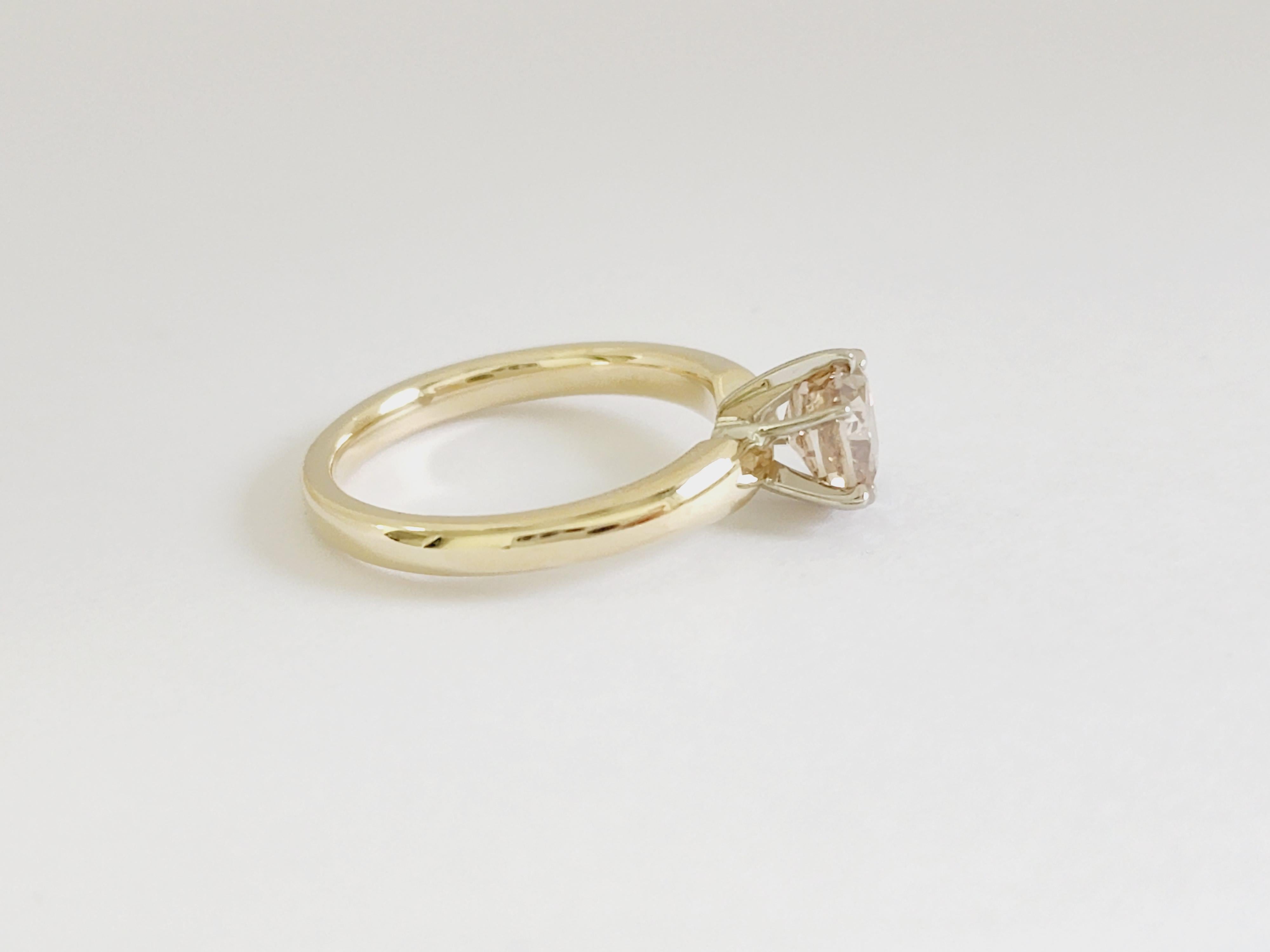 Women's GIA 1.21 Carat Cushion Cut Diamond 14 Karat Yellow Gold Solitaire Ring For Sale