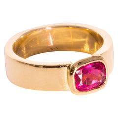 1.21 Carat Cushion Cut Pink Tourmaline 18 Carat Yellow Gold Cocktail Ring