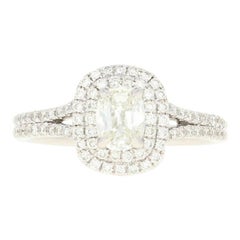 1.21 Carat Cushion Diamond Henri Daussi Halo Engagement Ring, 18 Karat Gold ADTS
