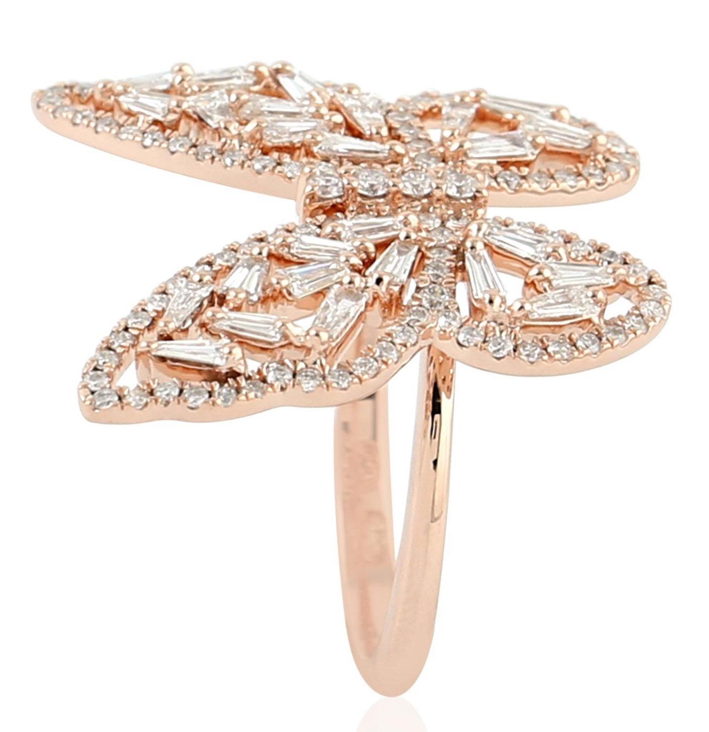 This ring has been meticulously crafted from 18-karat rose gold. Handcrafted in 1.21 carat baguette diamonds. Also available in yellow gold.

The ring is a size 7 and may be resized to larger or smaller upon request. 
FOLLOW  MEGHNA JEWELS