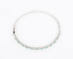 Pulsera de tenis con diamantes y esmeraldas de 1,21 quilates, oro blanco de 14 quilates, talla redonda