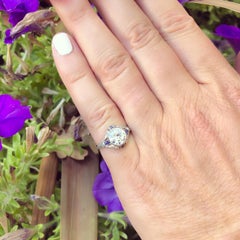 1.21 Carat Diamond and Sapphire Antique Engagement Ring