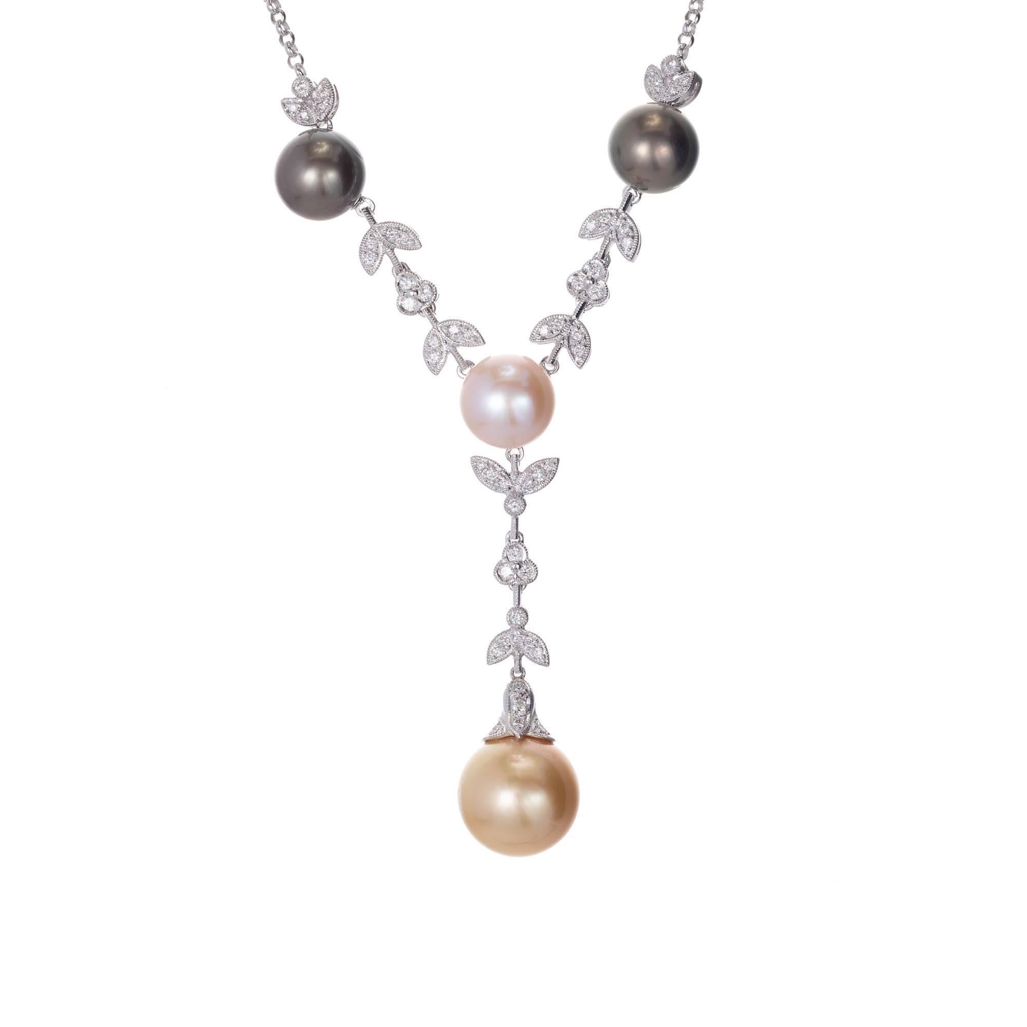 Women's 1.21 Carat Diamond South Sea Cultured Pearl Gold Drop Necklace