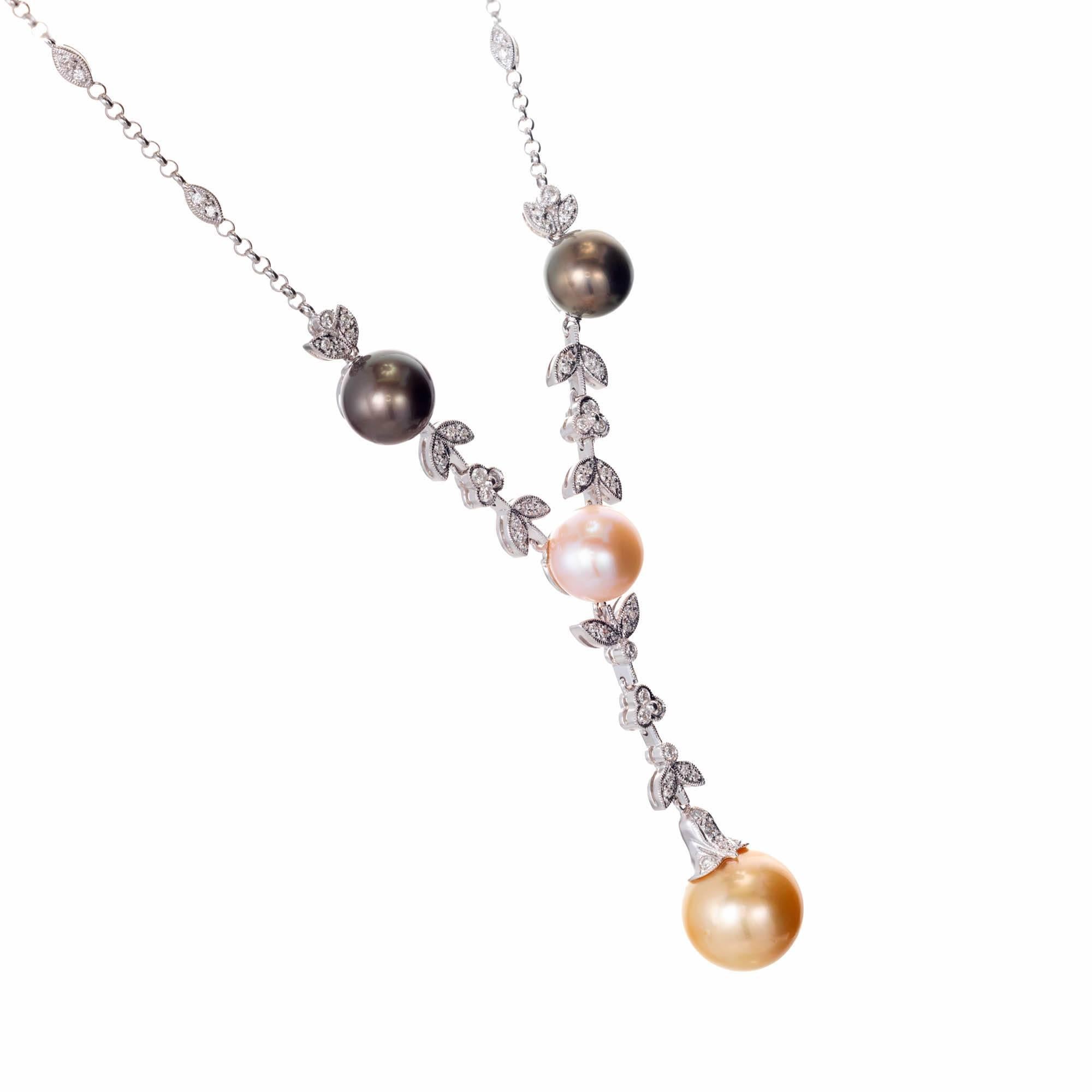 1.21 Carat Diamond South Sea Cultured Pearl Gold Drop Necklace 1