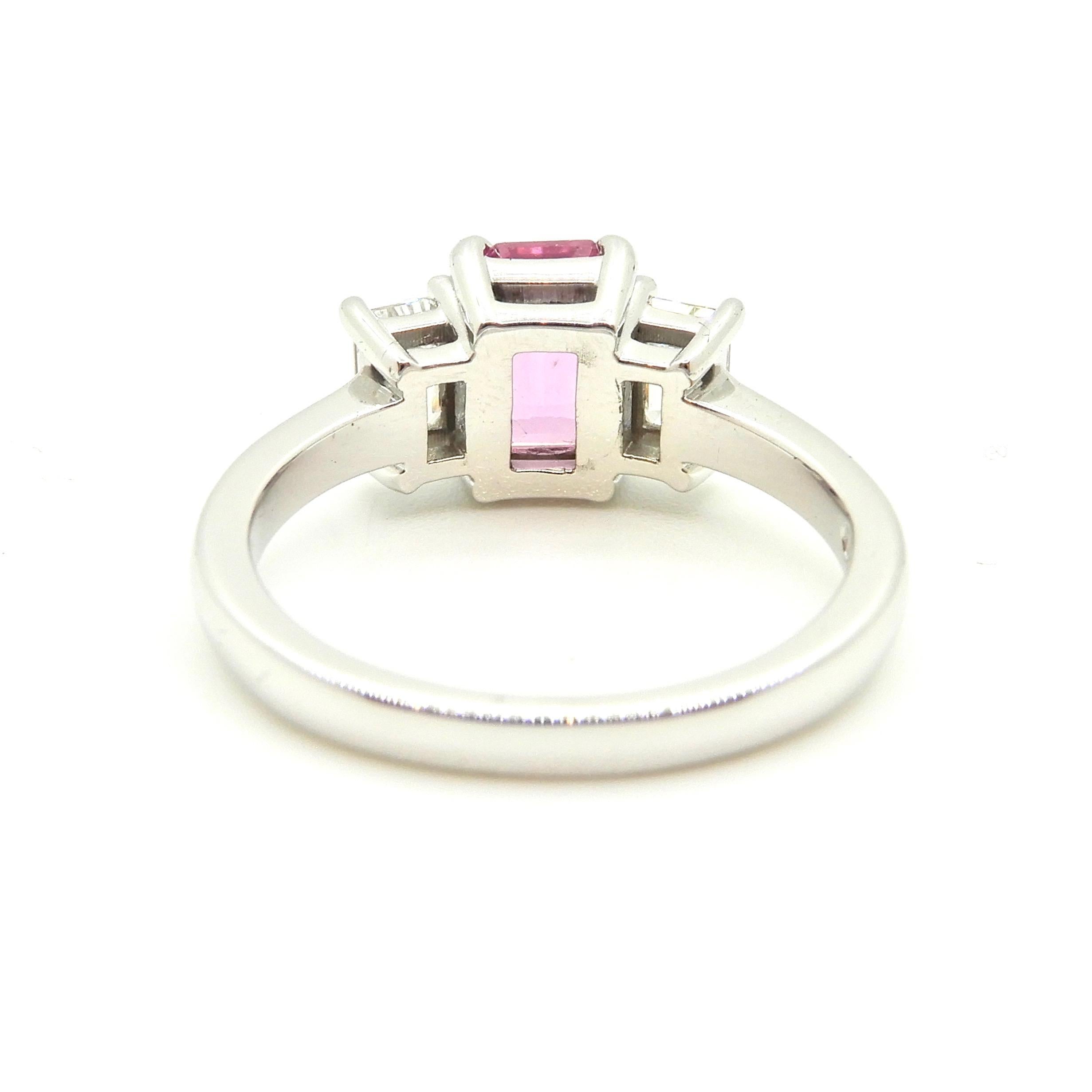 1.21 Carat Emerald Cut Pink Sapphire and Diamond Engagement Ring 2