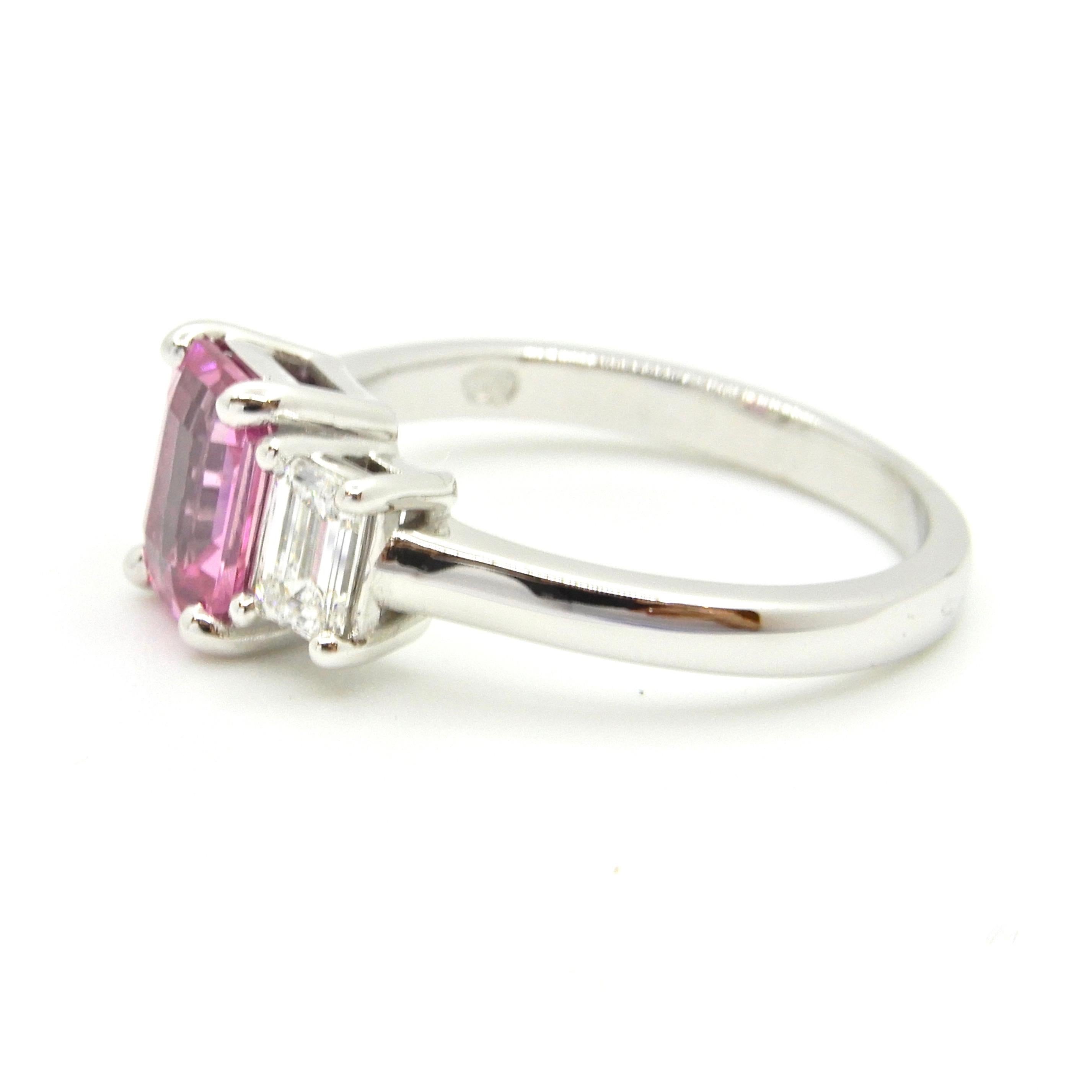 pink emerald cut ring