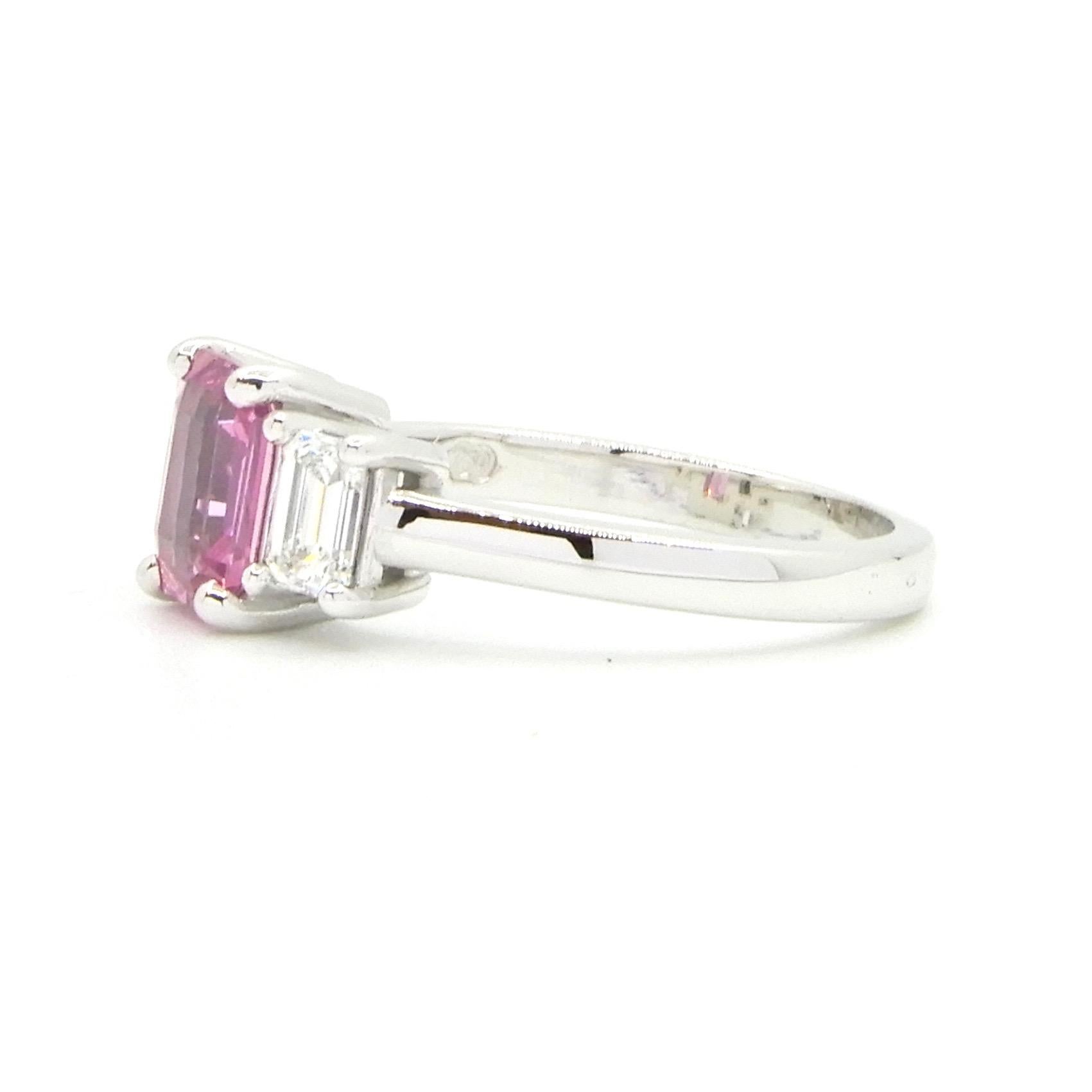 Contemporary 1.21 Carat Emerald Cut Pink Sapphire and Diamond Engagement Ring