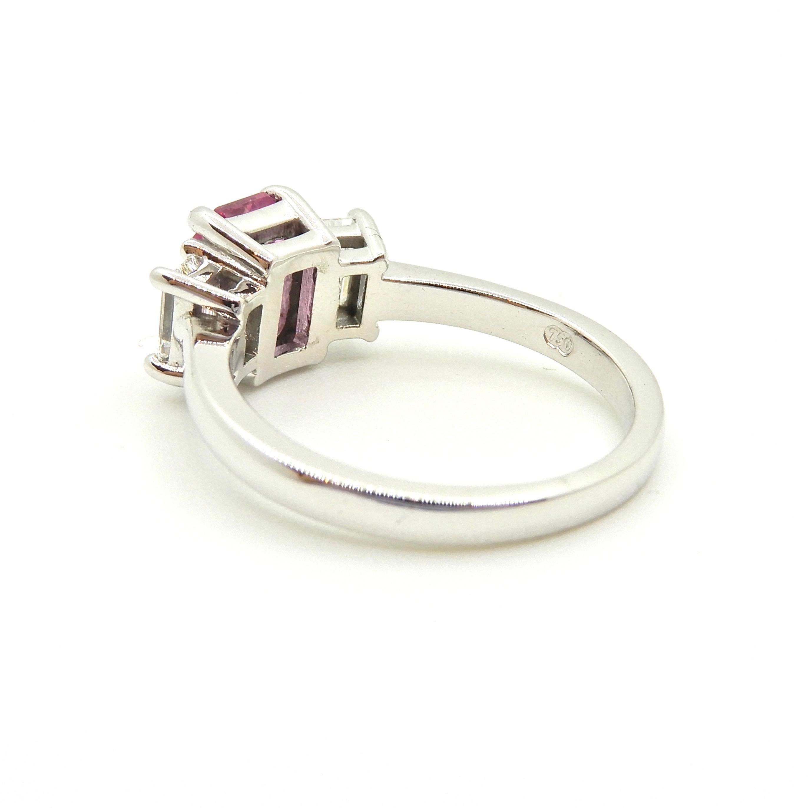 Women's 1.21 Carat Emerald Cut Pink Sapphire and Diamond Engagement Ring