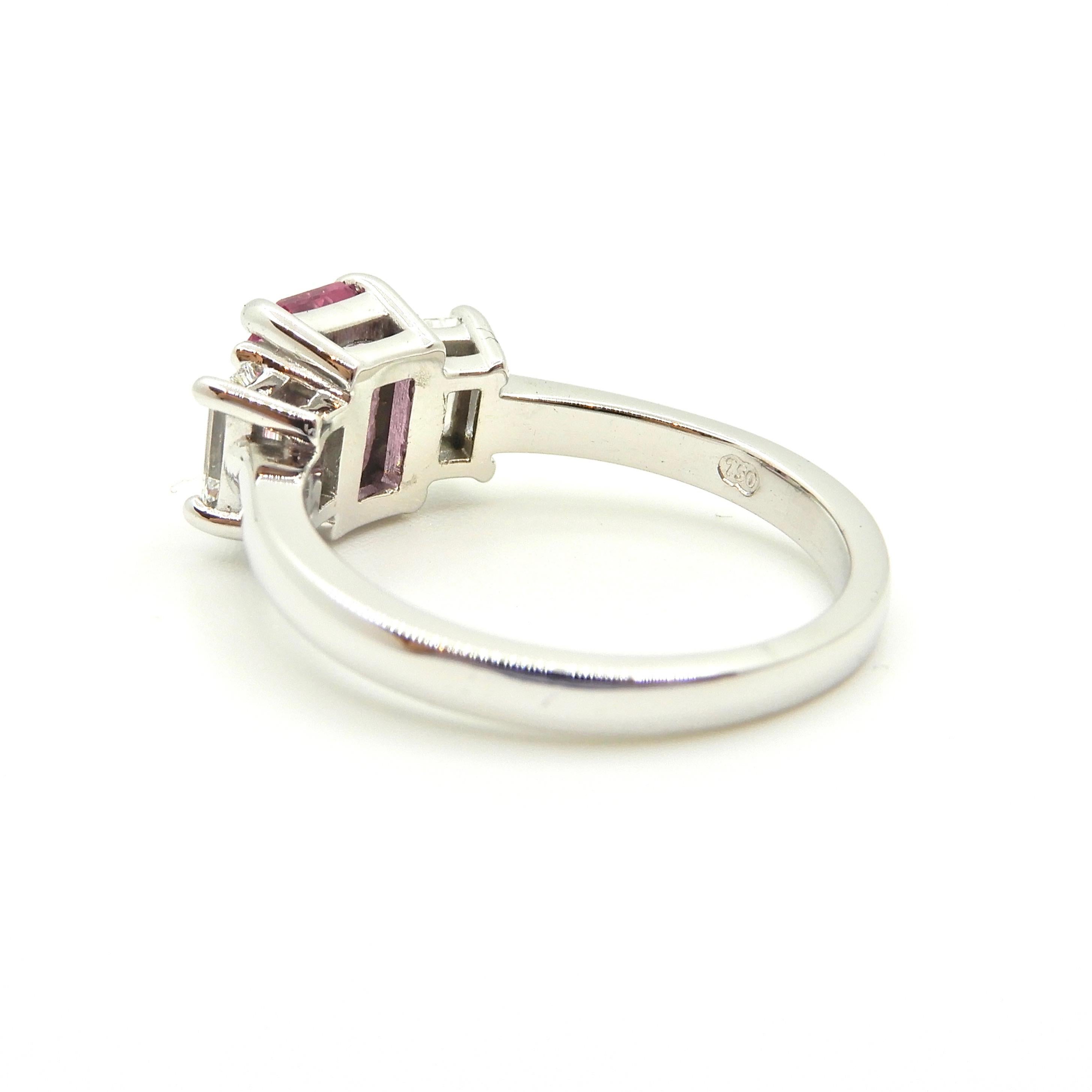 1.21 Carat Emerald Cut Pink Sapphire and Diamond Engagement Ring 1
