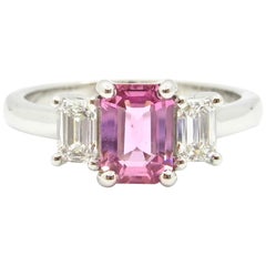1.21 Carat Emerald Cut Pink Sapphire and Diamond Engagement Ring
