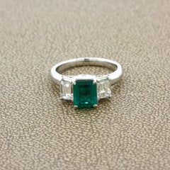 1.21 Carat Emerald Diamond 3-Stone Platinum Ring