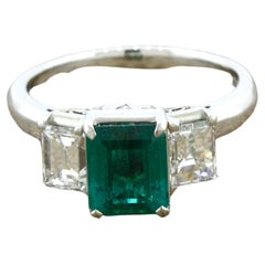 1.21 Carat Emerald Diamond 3-Stone Platinum Ring