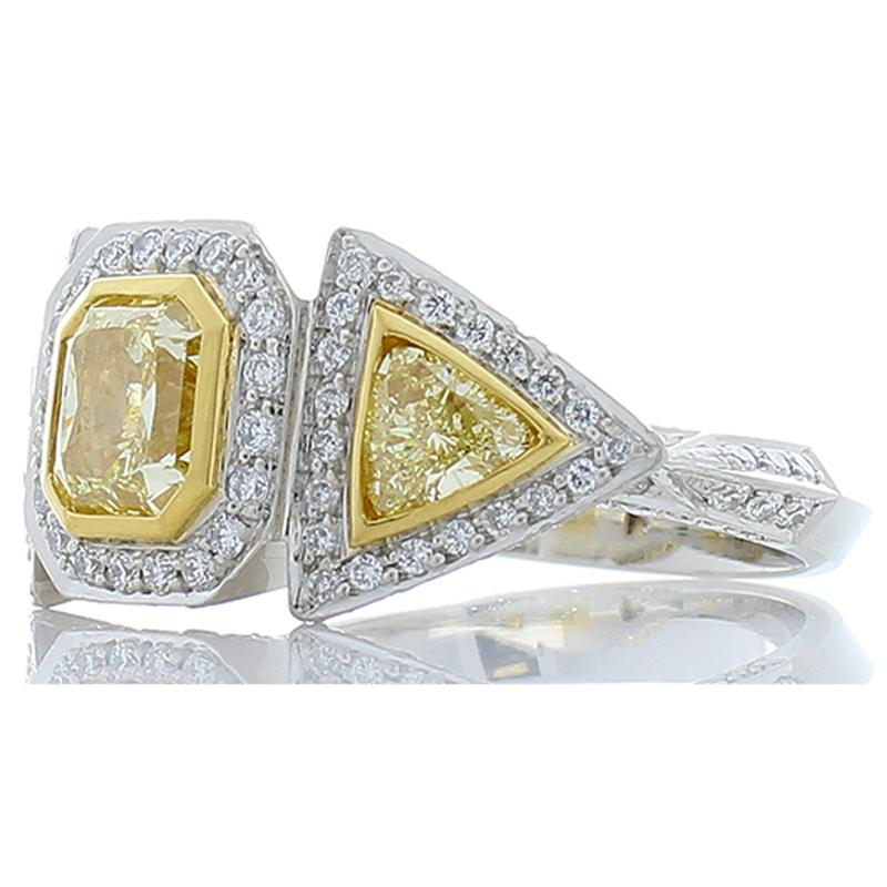 1.21 Carat Fancy Yellow Radiant Diamond Platinum Cocktail Ring In New Condition In Chicago, IL
